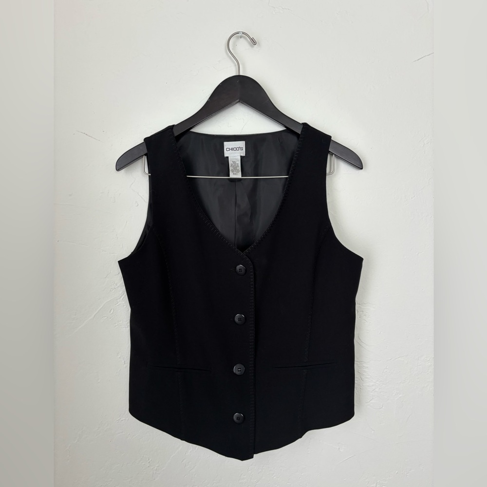 Chico’s Black Tailored Vest Size 1 Button Front Career Minimalist